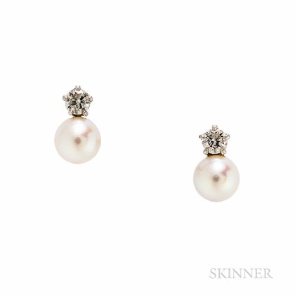 Platinum, Diamond, and Pearl Earclips, Tiffany & Co.