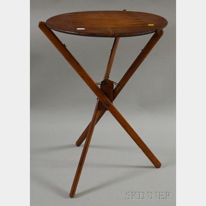 Late Victorian Circular Parquetry Double-sided Wooden Game Board on Folding Stand