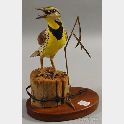 Robert and Virginia Warfield Carved and Painted Wood "Eastern Meadowlark" Bird Figure