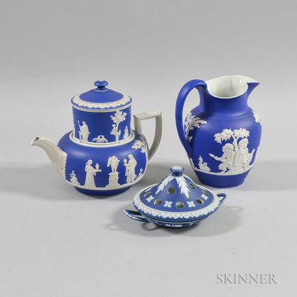 Three Wedgwood Blue Jasper Dip Ceramic Items
