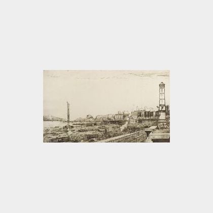 Lot of Two American Etchings: American School, 20th Century, River Side Drive