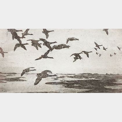 Frank Weston Benson (American, 1862-1951) Geese Against The Sky