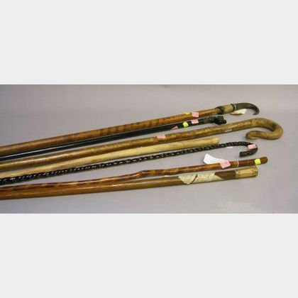 Seven Assorted Walking Sticks, Canes, and Crooks