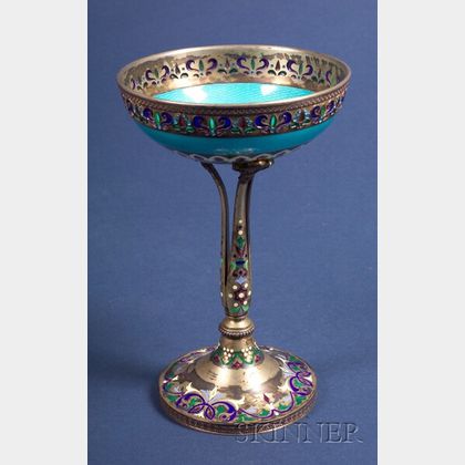 Russian Gold-washed Silver Enamel Compote