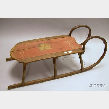 Painted and Polychrome Swan-decorated Wooden Sled. 
