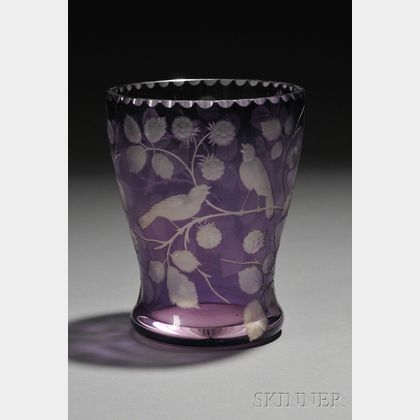 Acid-etched and Engraved Cut Glass Vase