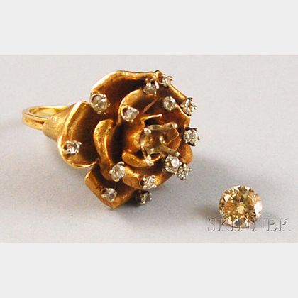14kt Gold and Diamond Rose Ring