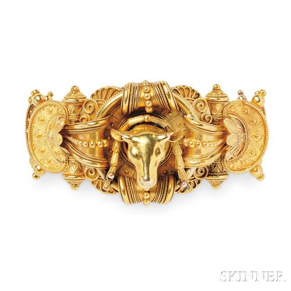Rare Etruscan Revival Gold Bracelet, Ernesto Pierret