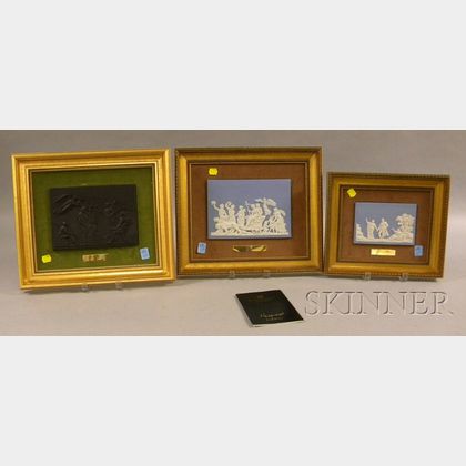 Two Framed Wedgwood Solid Light Blue Jasper Plaques and a Black Basalt Plaque