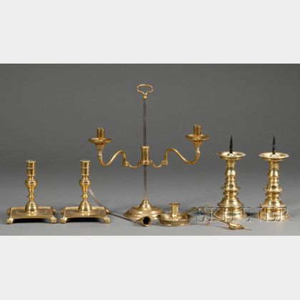 Eight Brass Lighting Items