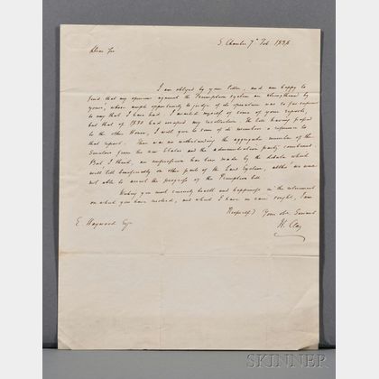 Clay, Henry (1777-1852) Autograph Letter Signed, 7 February 1836.