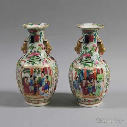 Pair of 19th Century Rose Medallion Bottle Vases