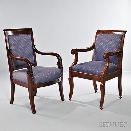 Two Classical Mahogany Open Armchairs