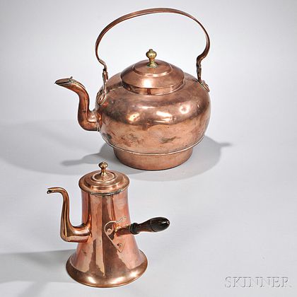 Early Copper Tea Kettle and Coffeepot