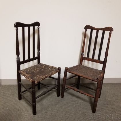 Two Early Black-painted Bannister-back Side Chairs
