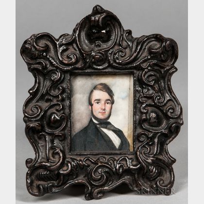American School, 19th Century Miniature Portrait of a Man in a Black Jacket