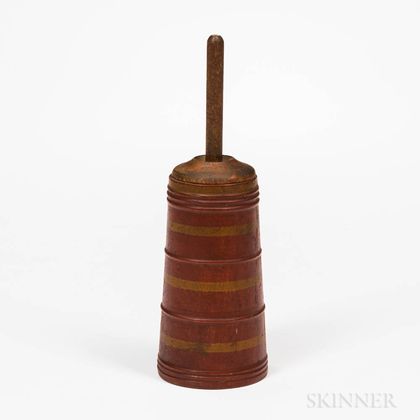 Miniature Red- and Yellow-painted Butter Churn