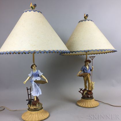 Pair of Figural Polychrome Metal Lamps