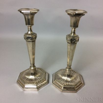 Pair of Gorham Neoclassical Silver-plated Candlesticks