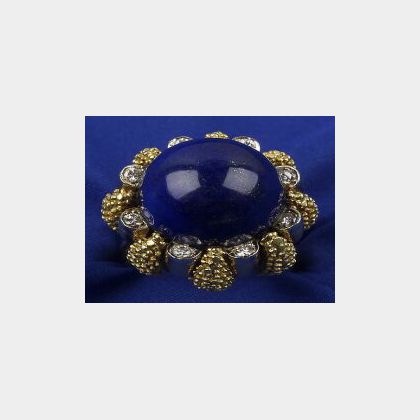 18kt Gold, Lapis and Diamond Ring