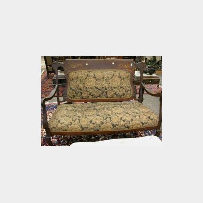 Late Victorian Inlaid Cherry Settee, Side Chair and Mahogany Corner Chair. 