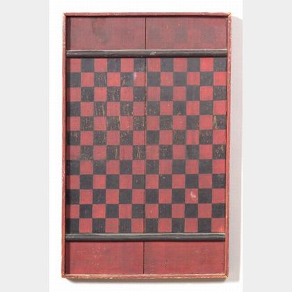 Red and Black-painted Wooden Checkerboard