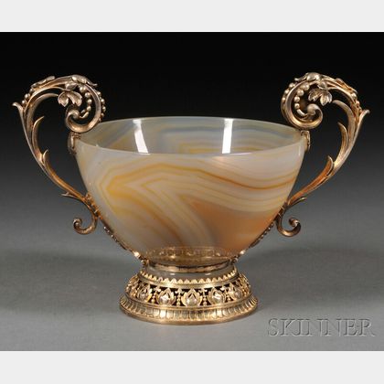 French Renaissance Revival Goldwashed .800 Silver-mounted Agate Bowl