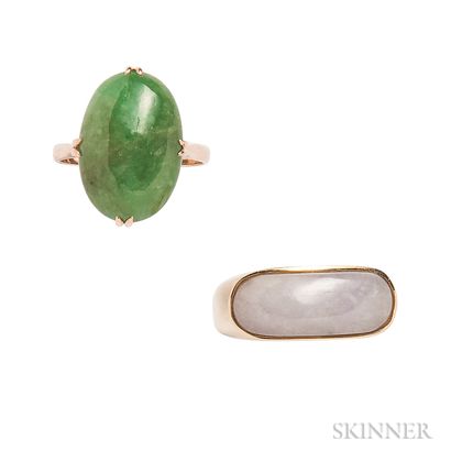 Two 14kt Gold and Jade Rings