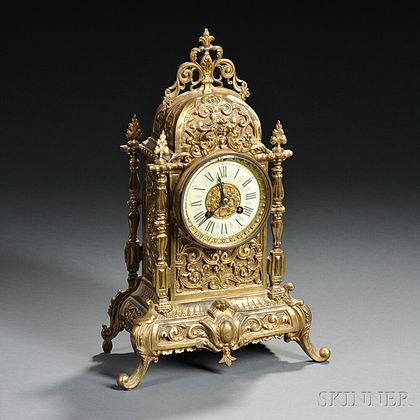 French Renaissance Revival Brass Mantel Clock