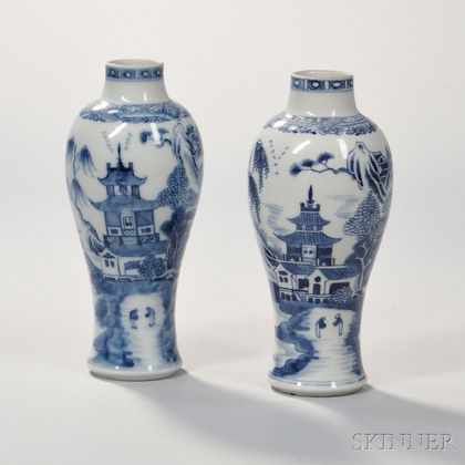 Two Blue and White Export Porcelain Vases