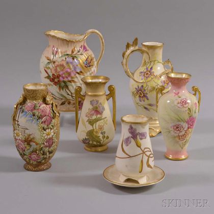 Six Royal Bonn Ceramic Floral-decorated Vases and Pitcher