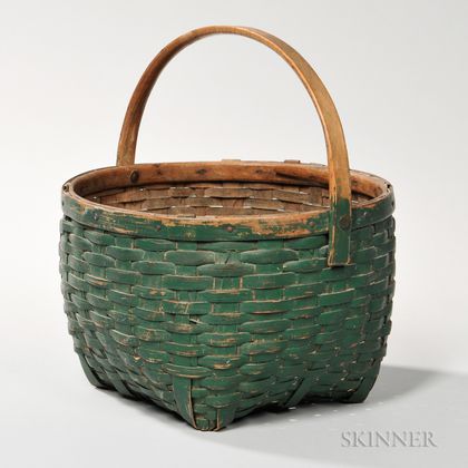 Green-painted Ash Splint Swing Handled Basket