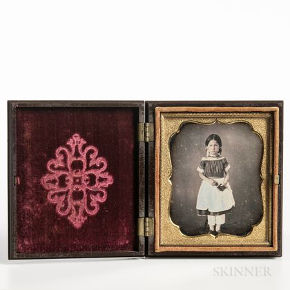 Sixth-plate Daguerreotype of a Little Girl Standing and Holding a Book