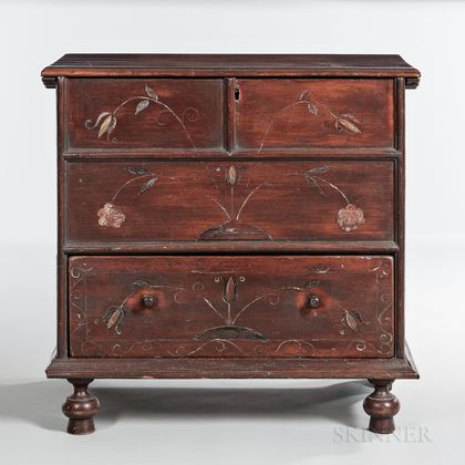 Early Red-painted Chest over Drawer