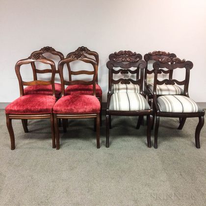 Eight Rococo Revival Carved and Upholstered Mahogany Side Chairs