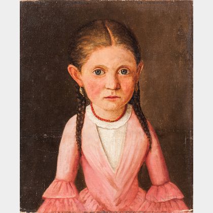 American School, 19th Century Portrait of a Girl in Pink with Braided Hair
