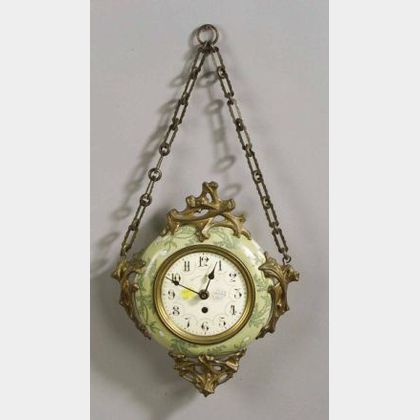 French Art Nouveau Earthenware and Ormolu Mounted Wall Timepiece