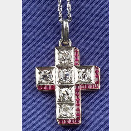Edwardian Ruby and Diamond Cross Pendant