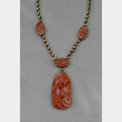 14k Gold and Carnelian Pendant Necklace, Walter Lampl