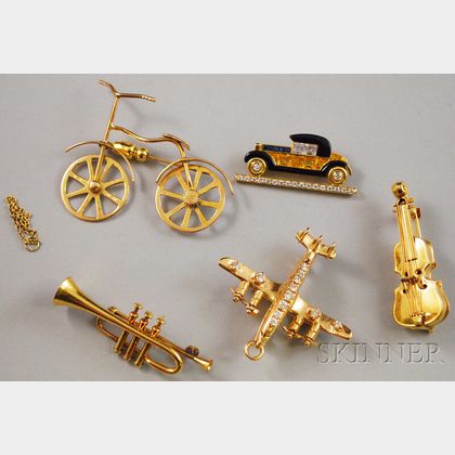 Five Figural Gold Brooches
