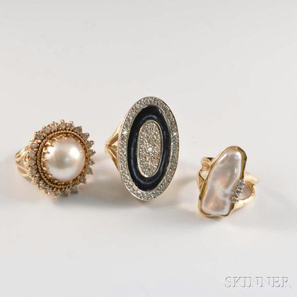 Three 14kt Gold Cocktail Rings