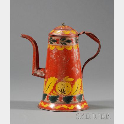 Paint-Decorated Red Tinware Coffeepot