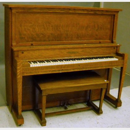Kohler & Campbell Arts & Crafts Oak Upright Piano with Bench.
