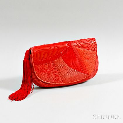 Judith Leiber Red Leather Patchwork Evening Bag