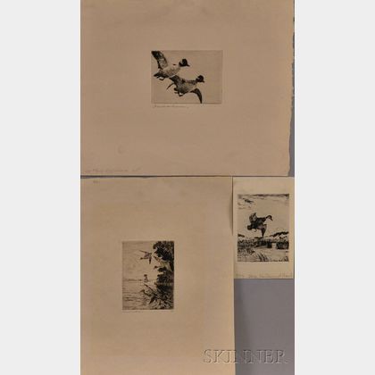Frank Weston Benson (American, 1862-1951) Three Images of Ducks in Flight: Scaling Down