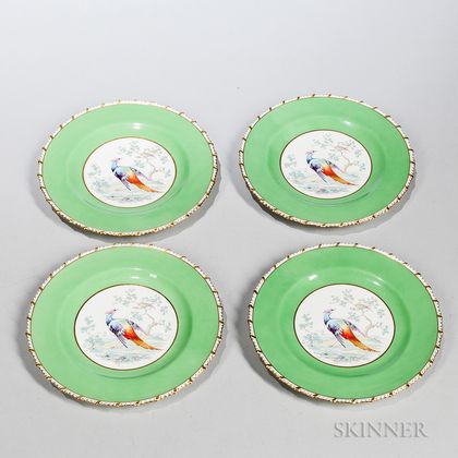 Set of Four Royal Crown Derby Peacock-decorated Luncheon Plates