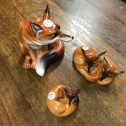 Three Royal Doulton Porcelain Foxes