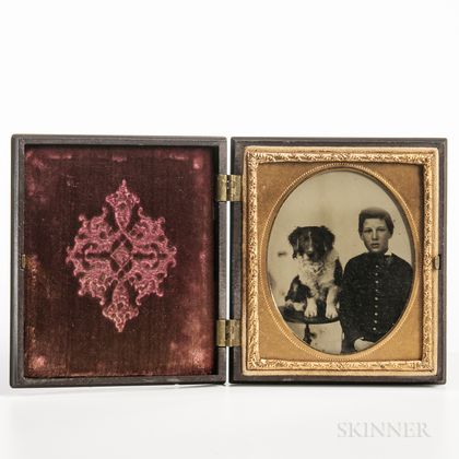Sixth-plate Ambrotype of a Seated Boy and Dog on a Table