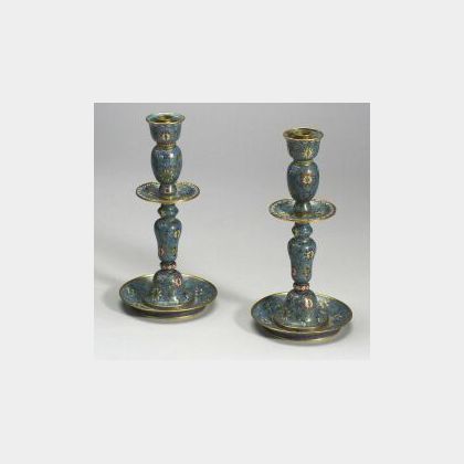 Pair of Cloisonne Candleholders