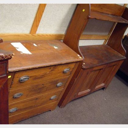 Victorian Cherry Commode Cabinet and a Cottage Pine Three-Drawer Chest. 
